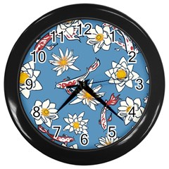 Koi-flower Wall Clock (black) by nate14shop