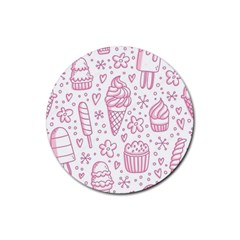 Illustration-pink-ice-cream-seamless-pattern Rubber Round Coaster (4 Pack) by nate14shop