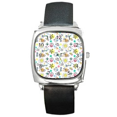 Doodle Square Metal Watch by nate14shop