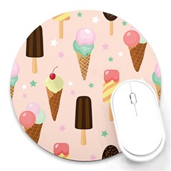 Cute-pink-ice-cream-and-candy-seamless-pattern-vector Round Mousepads by nate14shop