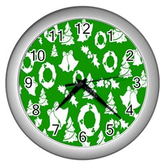 Backdrop-green-white Wall Clock (silver) by nate14shop