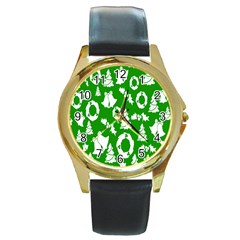 Backdrop-green-white Round Gold Metal Watch by nate14shop