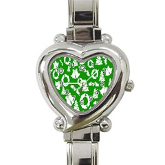 Backdrop-green-white Heart Italian Charm Watch by nate14shop