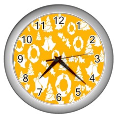 Backdrop-yellow-white Wall Clock (silver) by nate14shop