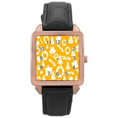 Backdrop-yellow-white Rose Gold Leather Watch  by nate14shop