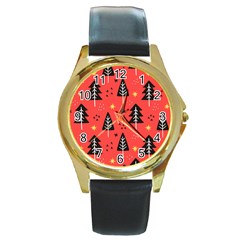 Christmas Tree,snow Star Round Gold Metal Watch by nate14shop