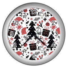 Christmas Tree-background-jawelry Bel,gift Wall Clock (silver) by nate14shop