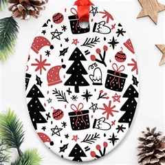 Christmas Tree-background-jawelry Bel,gift Oval Ornament (two Sides) by nate14shop