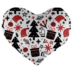 Christmas Tree-background-jawelry Bel,gift Large 19  Premium Heart Shape Cushions by nate14shop