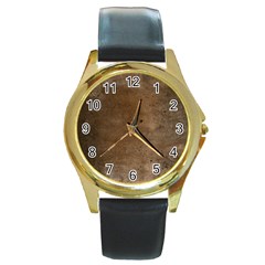 Background-wood Pattern Dark Round Gold Metal Watch by nate14shop