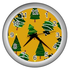 Christmas Tree,yellow Wall Clock (silver) by nate14shop