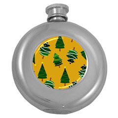 Christmas Tree,yellow Round Hip Flask (5 Oz) by nate14shop