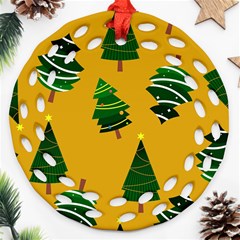 Christmas Tree,yellow Round Filigree Ornament (two Sides) by nate14shop