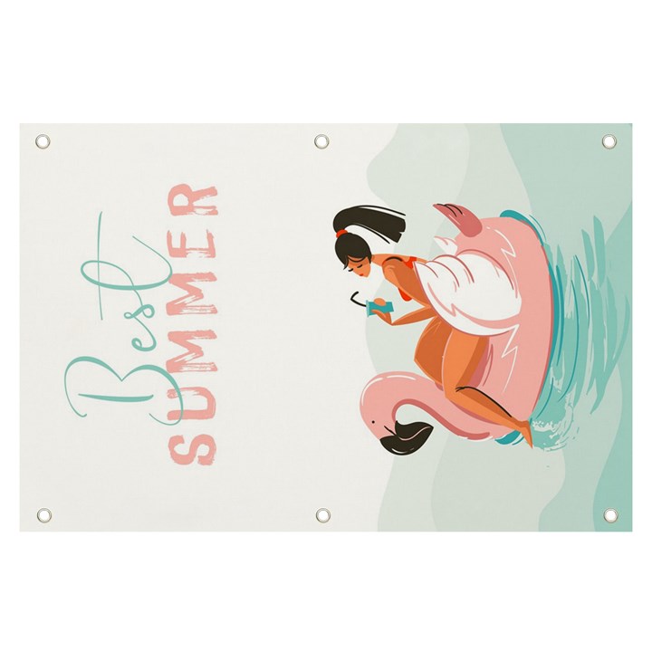 summer pink lamingo float ocean Banner and Sign 6  x 4 