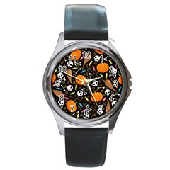 Halloween Pattern 3 Round Metal Watch by designsbymallika