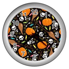 Halloween Pattern 3 Wall Clock (silver) by designsbymallika