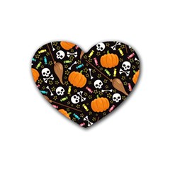 Halloween Pattern 3 Rubber Coaster (heart) by designsbymallika