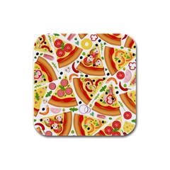 Pizza Love Rubber Square Coaster (4 Pack) by designsbymallika