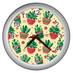 Cactus Love 5 Wall Clock (silver) by designsbymallika