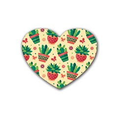 Cactus Love 5 Rubber Heart Coaster (4 Pack) by designsbymallika