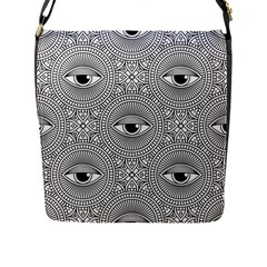 Eye Pattern Flap Closure Messenger Bag (l) by designsbymallika