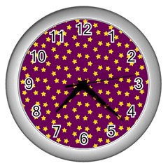 Stars,yellow Purple Wall Clock (silver) by nate14shop