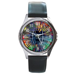 Color-background-structure-lines- Round Metal Watch by Jancukart