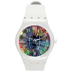 Color-background-structure-lines- Round Plastic Sport Watch (m)