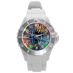 Color-background-structure-lines- Round Plastic Sport Watch (l) by Jancukart