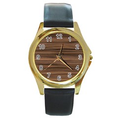 Texture Wood,dark Round Gold Metal Watch by nate14shop