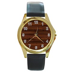 Texture-dark Wood Round Gold Metal Watch by nateshop