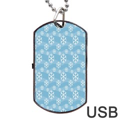 Snowflakes, White Blue Dog Tag Usb Flash (two Sides) by nateshop