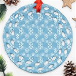 Snowflakes, White Blue Round Filigree Ornament (Two Sides) Back