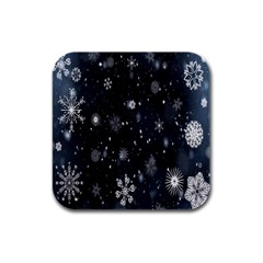 Snowflakes,white,black Rubber Square Coaster (4 Pack) by nateshop