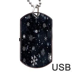 Snowflakes,white,black Dog Tag Usb Flash (one Side)