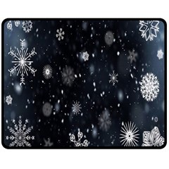 Snowflakes,white,black Double Sided Fleece Blanket (medium)  by nateshop