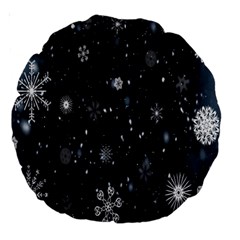 Snowflakes,white,black Large 18  Premium Round Cushions by nateshop