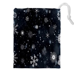 Snowflakes,white,black Drawstring Pouch (5xl) by nateshop