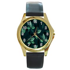 Leaves Round Gold Metal Watch by nateshop