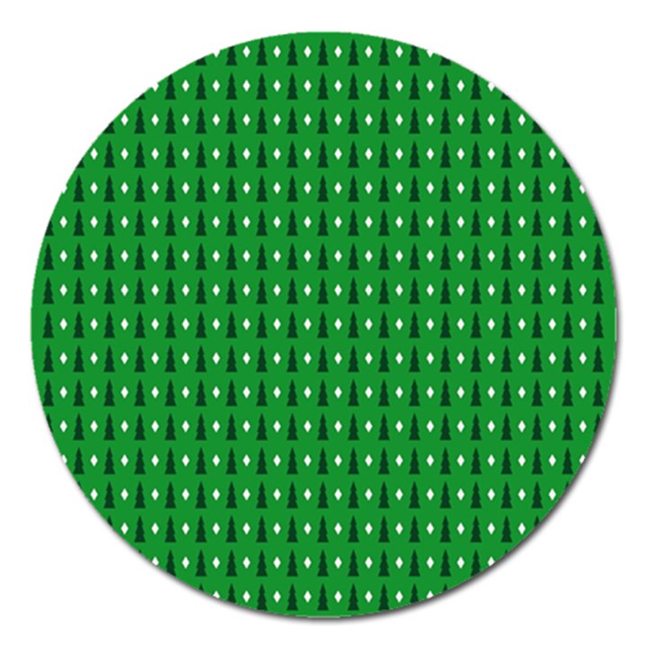 Light Green Christmas Tree Magnet 5  (Round)