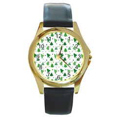 Christmas-trees Round Gold Metal Watch by nateshop