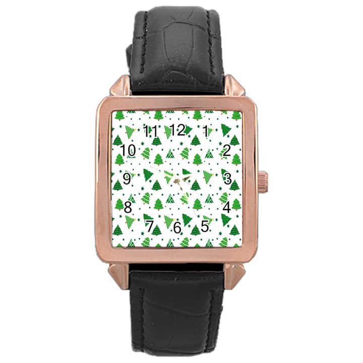 Christmas-trees Rose Gold Leather Watch 