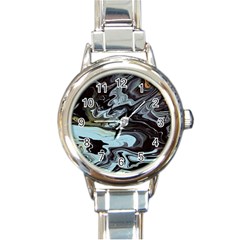 Abstract Painting Black Round Italian Charm Watch by nateshop