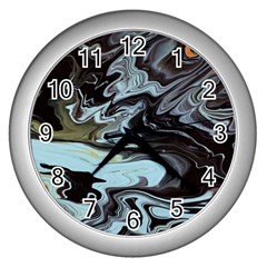 Abstract Painting Black Wall Clock (silver)