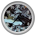 Abstract Painting Black Wall Clock (Silver) Front