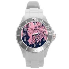 Abstract Painting Pink Round Plastic Sport Watch (l) by nateshop