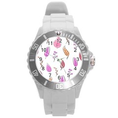 Leaves-pink Round Plastic Sport Watch (l) by nateshop