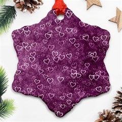 Background Purple Love Snowflake Ornament (two Sides) by nateshop