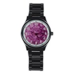 Background Purple Love Stainless Steel Round Watch Front