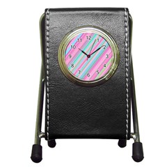 Background-lines Pink Pen Holder Desk Clock by nateshop